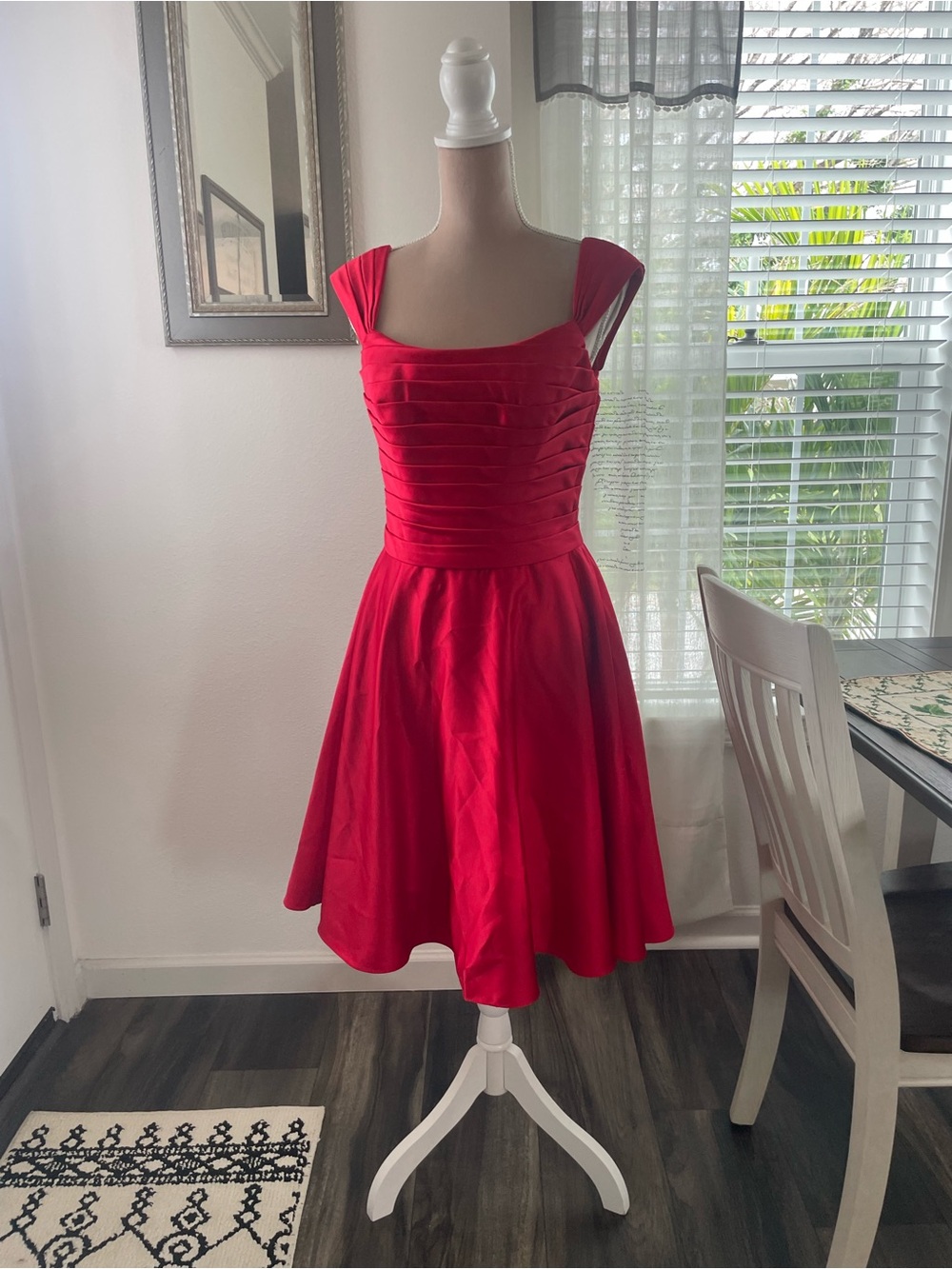 Allure Bridals Red Pleated Bodice Midi Dress